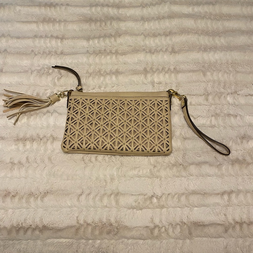 Cream and gold wristlet